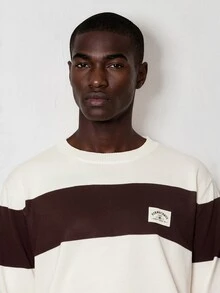 FORM&CHAOS Men's Fall/ Round Neck Blue White Stripe Colorblock Casual Streetwear Sweater Off Campus Teacher Formal - Black and White - View 5