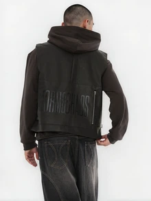FORM&CHAOS Men's Black Workwear Going Out Party Leather Zipper Vest Fall Streetwear - Black - View 2