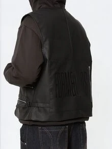 FORM&CHAOS Men's Black Workwear Going Out Party Leather Zipper Vest Fall Streetwear - Black - View 7