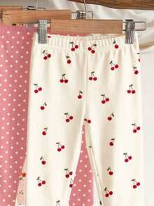 Young Girl Cute Cartoon Mini Fruit Pattern Series, Young Girl Casual Minimalist Long Leggings Suitable For Autumn/Winter Daily Wear Pcs - Multicolor - View 6