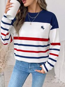 SHEIN LUNE Women's Knight Graphic Casual Daily Long Sleeve Sweatshirt - White - View 4