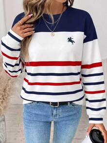 SHEIN LUNE Women's Knight Graphic Casual Daily Long Sleeve Sweatshirt - White - View 7