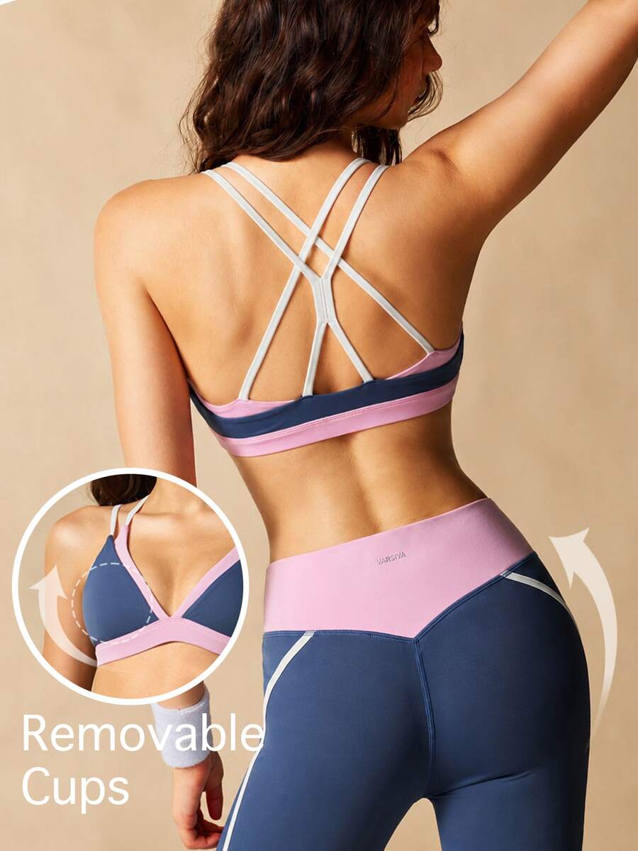 VARSIVA Colorblock Criss Cross Back Sports Set Gym Workout Navy Blue Autumn Athletic Athleisure
