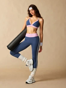 VARSIVA Colorblock Criss Cross Back Sports Set Gym Workout Navy Blue Autumn Athletic Athleisure - Multicolor - View 10