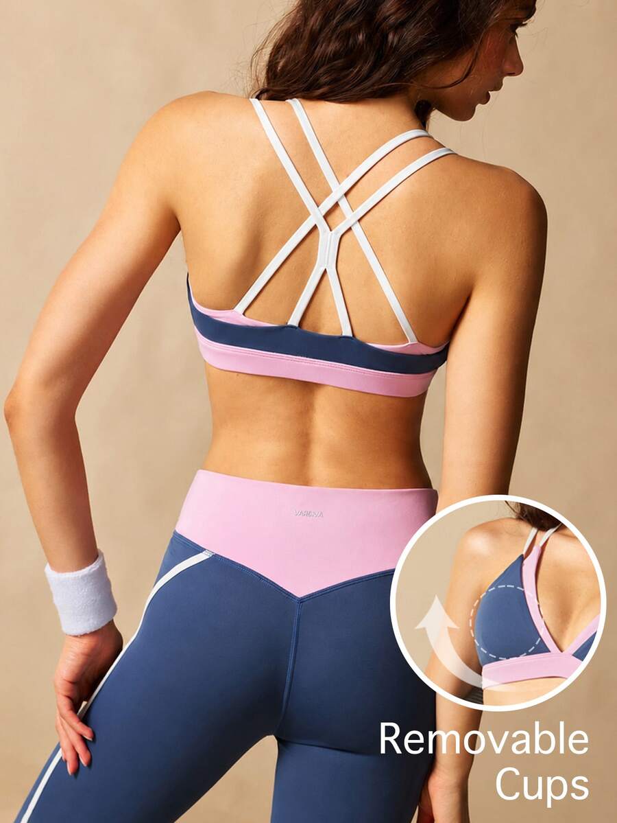 VARSIVA Colorblock Criss Cross Back Sports Set Gym Workout Navy Blue Autumn Athletic Athleisure