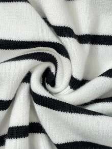 Easowa Autumn/Winter Warm Back To School Collegiate Style French Casual Black And White Striped And Long Sleeve Sweater For Women Office Brunch - Black and White - View 8