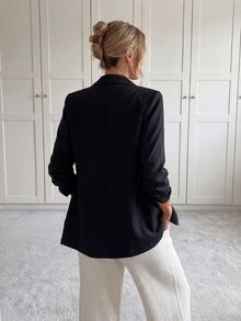 Easowa 女款經典黑色西裝外套，適合日常通勤與秋季/商務休閒優雅職場辦公穿搭 - 黑色 - 查看 5