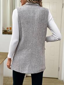 Easowa Simple Women's Tweed Blazer Jacket For Commuting In Fall/Winter - Coffee Brown - View 3