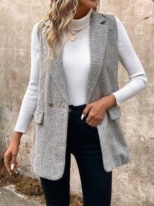 Easowa Simple Women's Tweed Blazer Jacket For Commuting In Fall/Winter - Coffee Brown - View 6