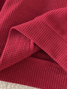 SHEIN 新生兒嬰兒秋冬深紅色熊刺繡長袖上衣與配套長褲套裝，可愛時尚極簡休閒風，適合室內與戶外活動 - 紅色 - 查看 7