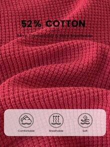 SHEIN 新生兒嬰兒秋冬深紅色熊刺繡長袖上衣與配套長褲套裝，可愛時尚極簡休閒風，適合室內與戶外活動 - 紅色 - 查看 6