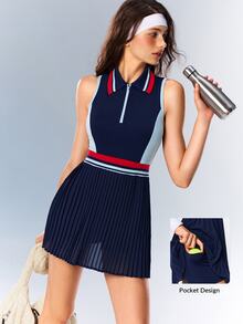 VARSIVA Women's Colorblock Pleated Sporty Dress - Multicolor - View 3