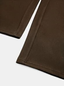 GlowEve CURVE Plus Size Knit Solid Color Front Button Cardigan With Striped Trim, Slim Fit Drawstring Strap Decor, Elegant Casual Commute Daily Outing Long Pants - Brown - View 8