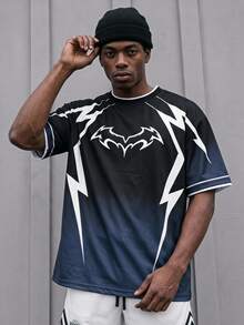 GymRaken Men's Bat Gradient Print Sports T-Shirt, Gym - Black - View 1