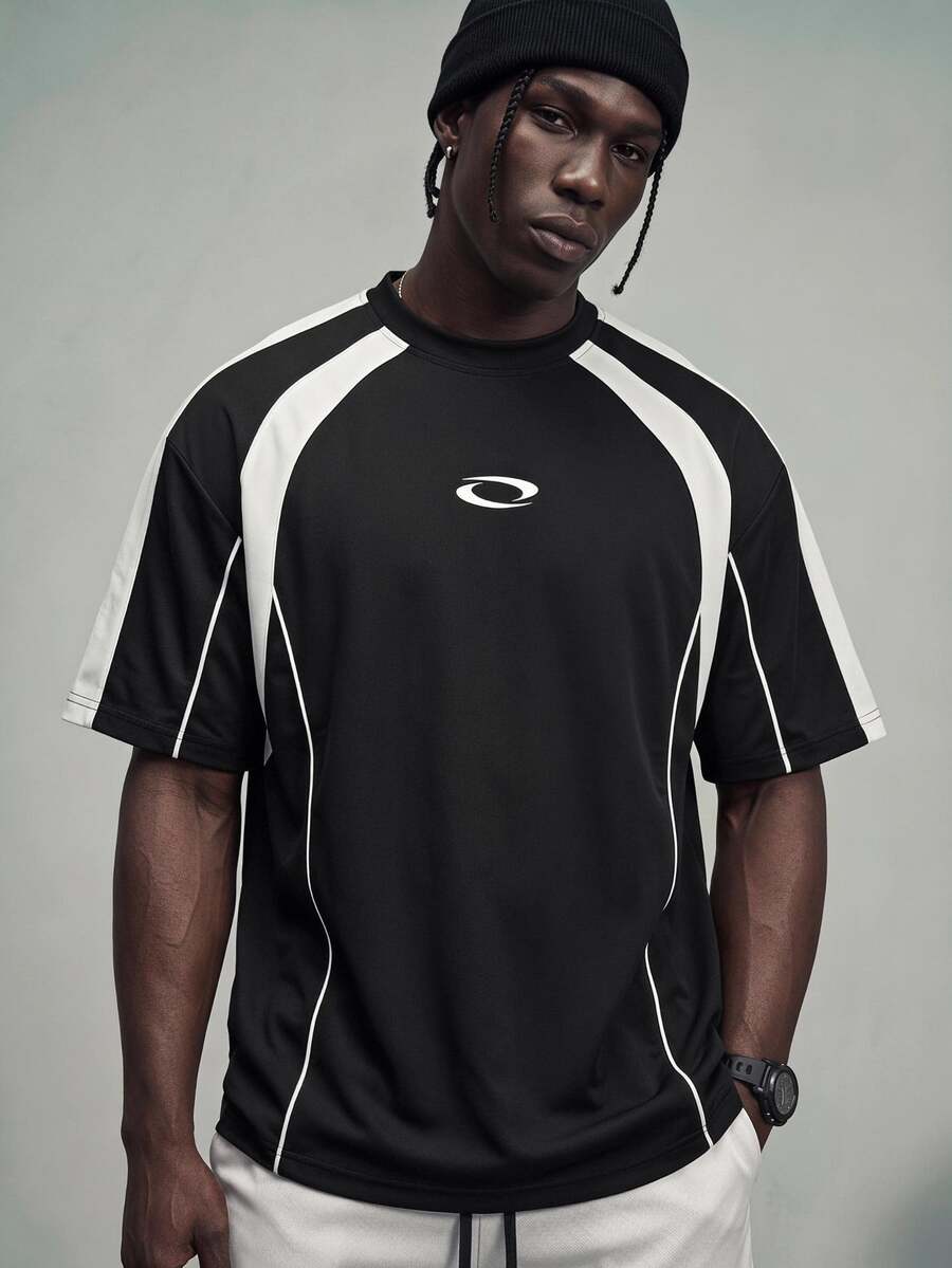 Sport MetroGents Men's Geometric Print Short Sleeve Casual Fitness Sports T-Shirt, Gym - Black - View 1