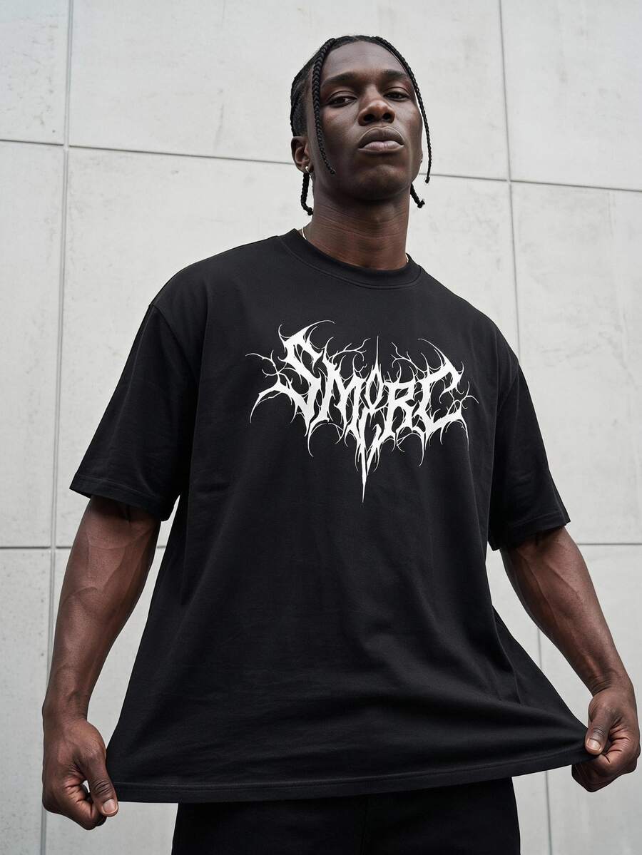 Sport MetroGents Men's Gothic Print Short Sleeve Casual Fitness Sports T-Shirt, Gym - Black - View 1