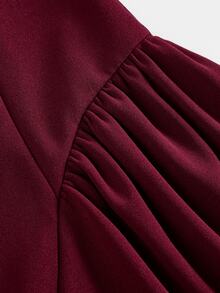 SHEIN Pitira Kids Tween Girls Dresses Burgundy Solid Color Bow Decor Elegant Princess Dress, Ceremony, Back To School Season - Burgundy - View 6