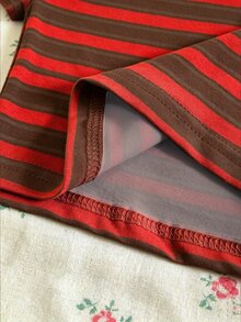 SuriyaCove Women's Fitted T-Shirt, Round Neck Short Sleeve, Summer Autumn Mature Style, Fashion Outdoor Single Piece, Red Brown Striped Pattern, Essential For Mature Women - Multicolor - View 5