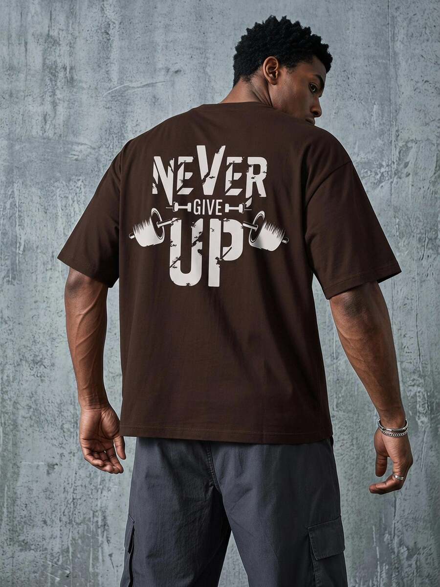 Sport MetroGents Men's Letter Print Short Sleeve Sports Brown T-Shirt - Chocolate Brown - View 1