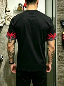 GymRaken Men's Flame Letter Print Sports T-Shirt, Gym - Black - View 2