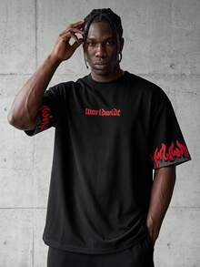 GymRaken Men's Flame Letter Print Sports T-Shirt, Gym - Black - View 1