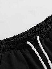 SHEIN Sparklyn Teen Girl Drawstring Waist Colorblock Casual Daily Wear Cargo Pants - Black - View 4
