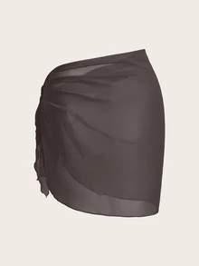 Swim Basics Women's Summer Vacation Beach Solid Color Side Knot Cover Up Sarong Skirt - Brown - View 2