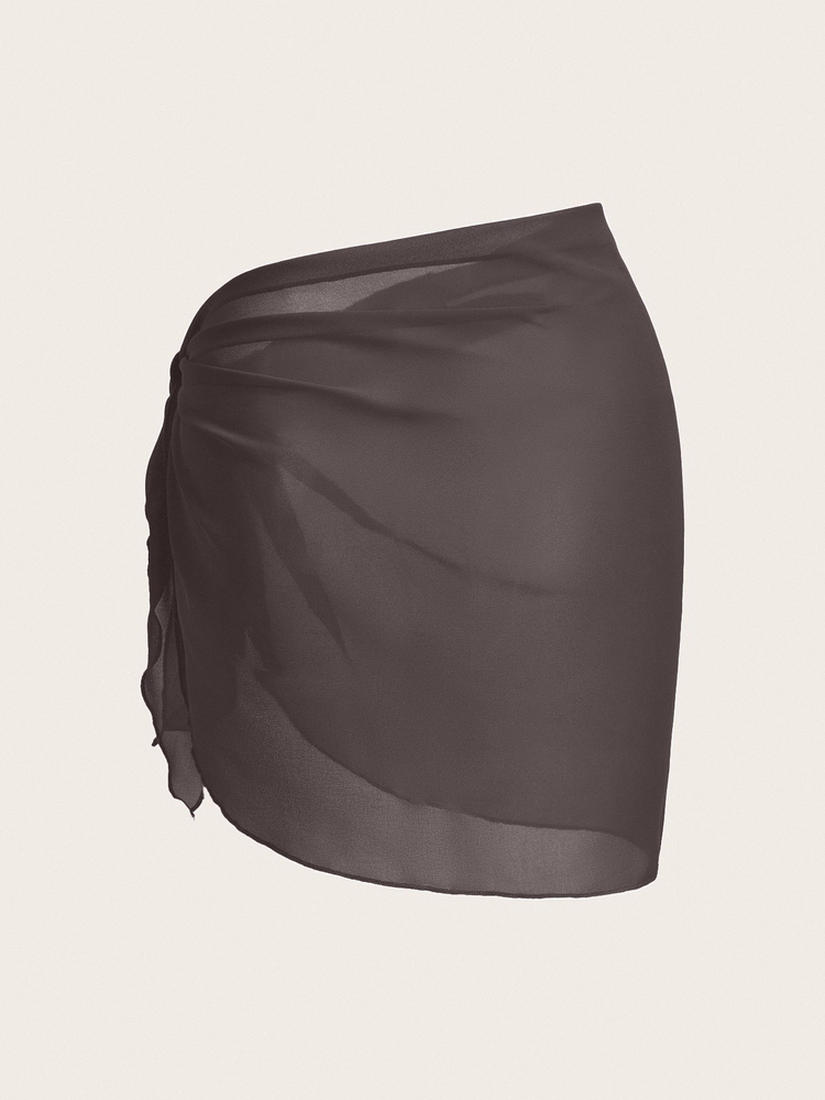 Swim Basics Women's Summer Vacation Beach Solid Color Side Knot Cover Up Sarong Skirt - Brown - View 2