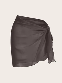Swim Basics Women's Summer Vacation Beach Solid Color Side Knot Cover Up Sarong Skirt - Brown - View 6