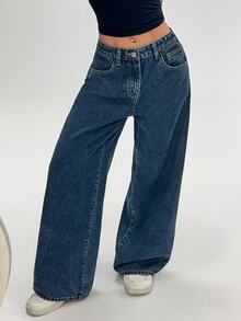 Rivivi Women's Plus Size Casual High Waist Wide Leg Denim Jeans With Pockets,Fall/Winter - Dark Wash - View 4