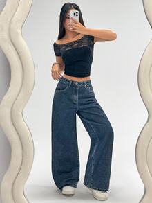 Rivivi Women's Plus Size Casual High Waist Wide Leg Denim Jeans With Pockets,Fall/Winter - Dark Wash - View 5