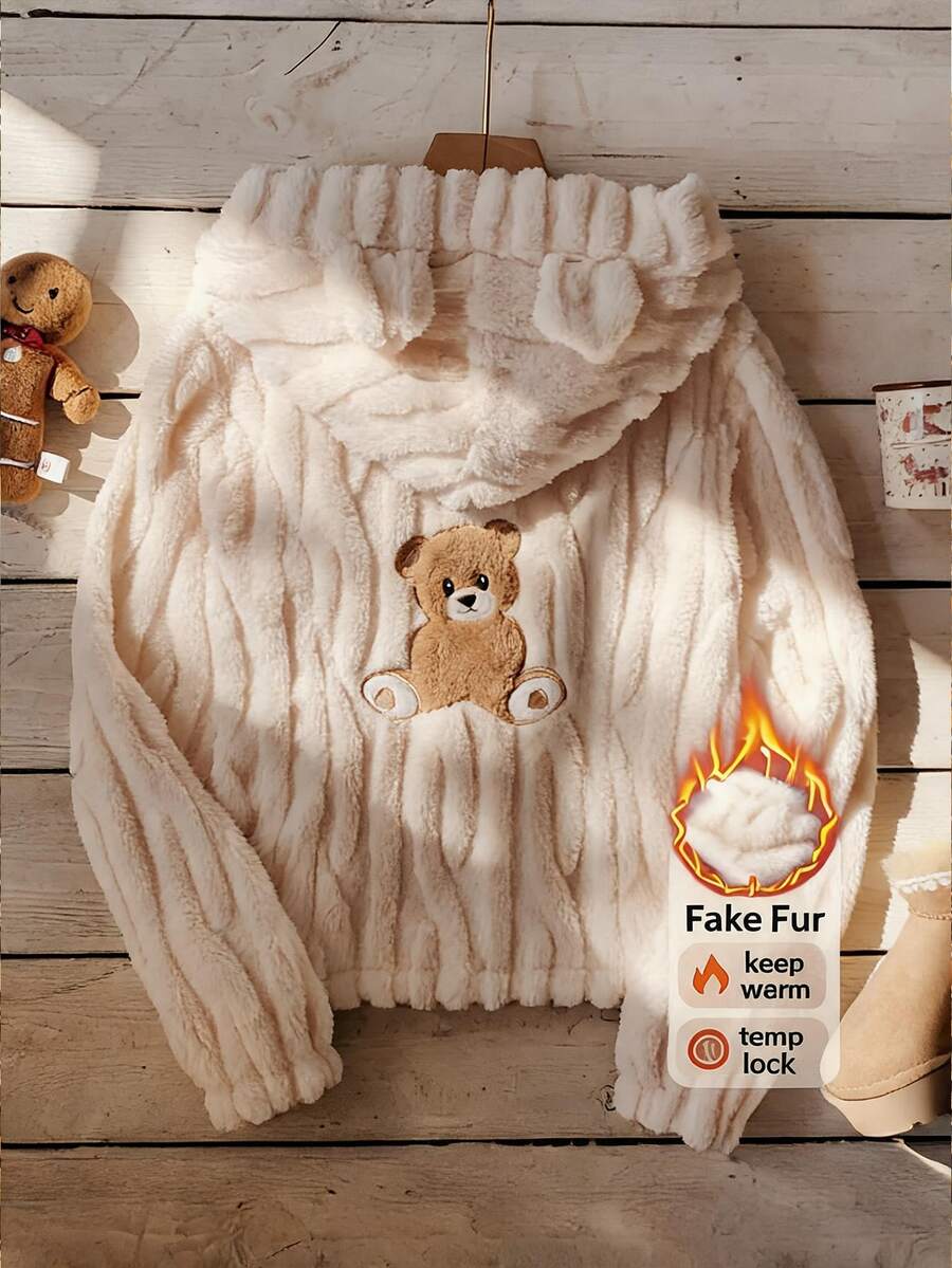 Comfortcana Women's Cartoon Pattern Casual Daily Wear Hooded Jacket - Apricot - View 1