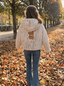 Comfortcana Women's Cartoon Pattern Casual Daily Wear Hooded Jacket - Apricot - View 8