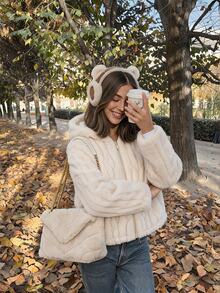 Comfortcana Women's Cartoon Pattern Casual Daily Wear Hooded Jacket - Apricot - View 7