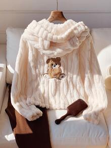 Comfortcana Women's Cartoon Pattern Casual Daily Wear Hooded Jacket - Apricot - View 3