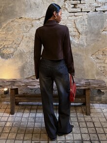 SHEIN BAE 橄欖綠女款鈕扣開襟針織外套 2026年秋季休閒V領長袖夾克 適合辦公室、週末早午餐，可搭配牛仔褲穿著 - 棕色 - 查看 2