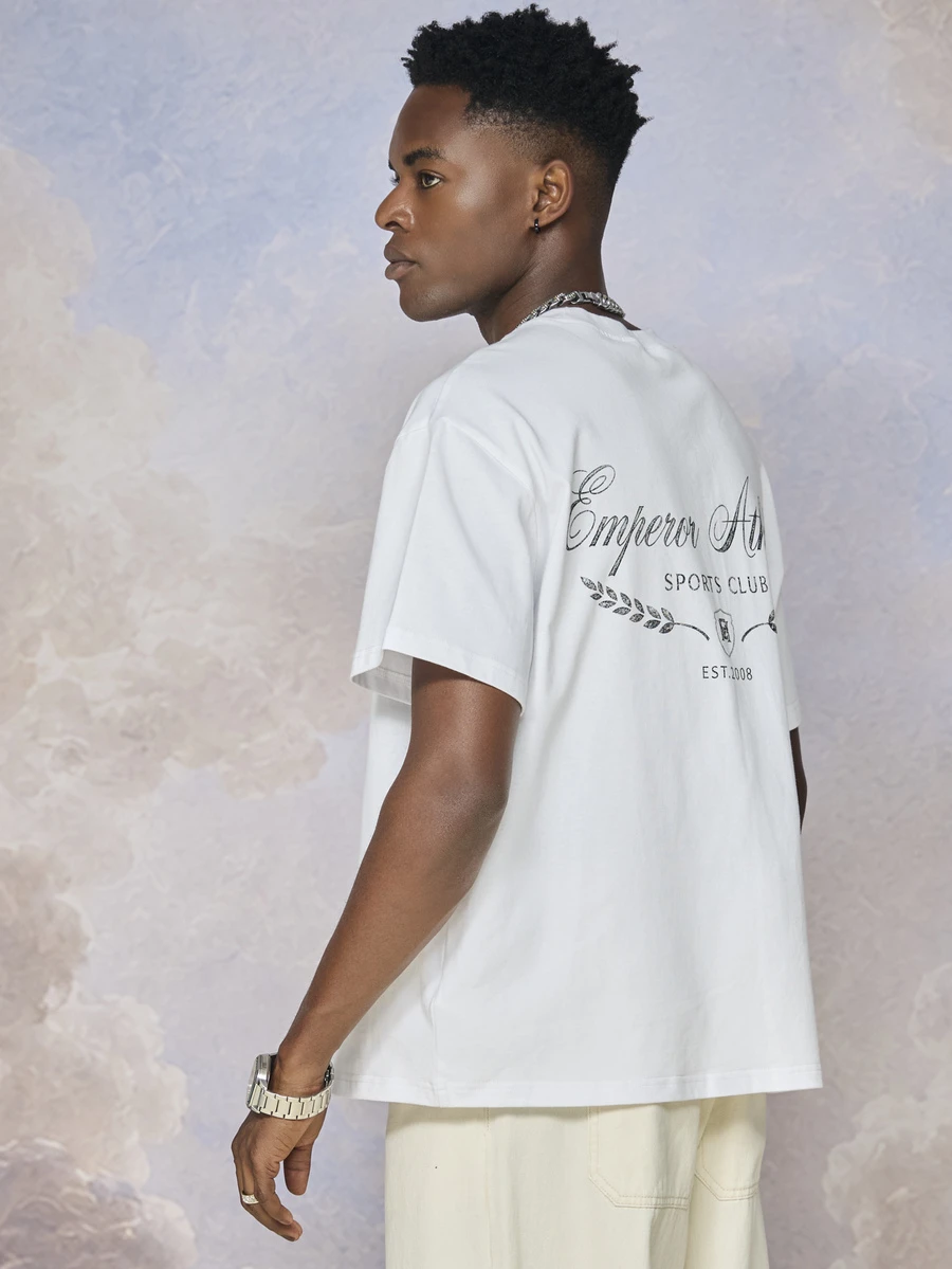 Emperor Men's Summer Loose Fit Crew Neck Graphic T-Shirt - White - View 1