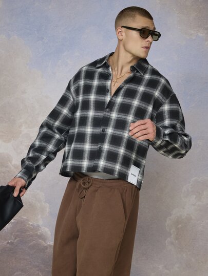Emperor Men's Plaid Long Sleeve Embroidered Shirt