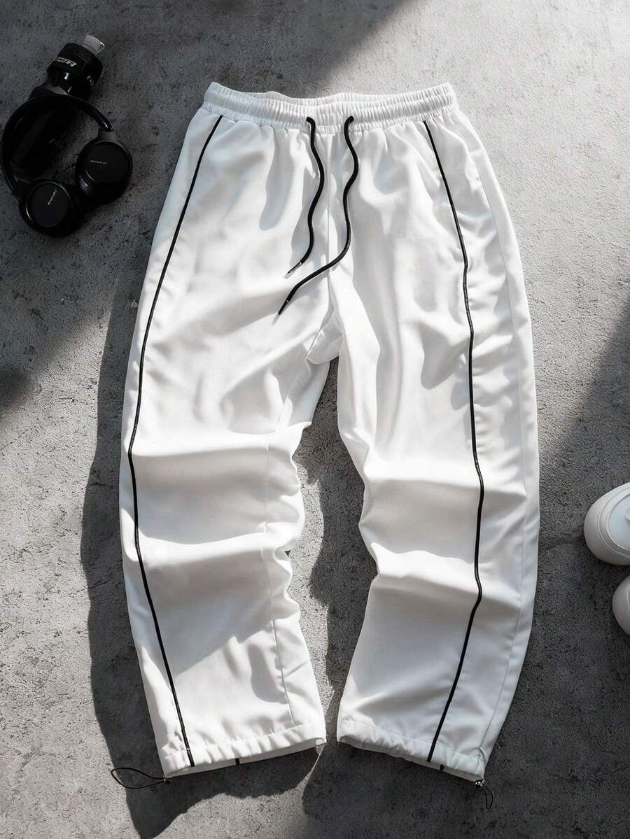 Sport MetroGents Men's Casual Contrast Trim Drawstring Sweatpants, Gym - White - View 1