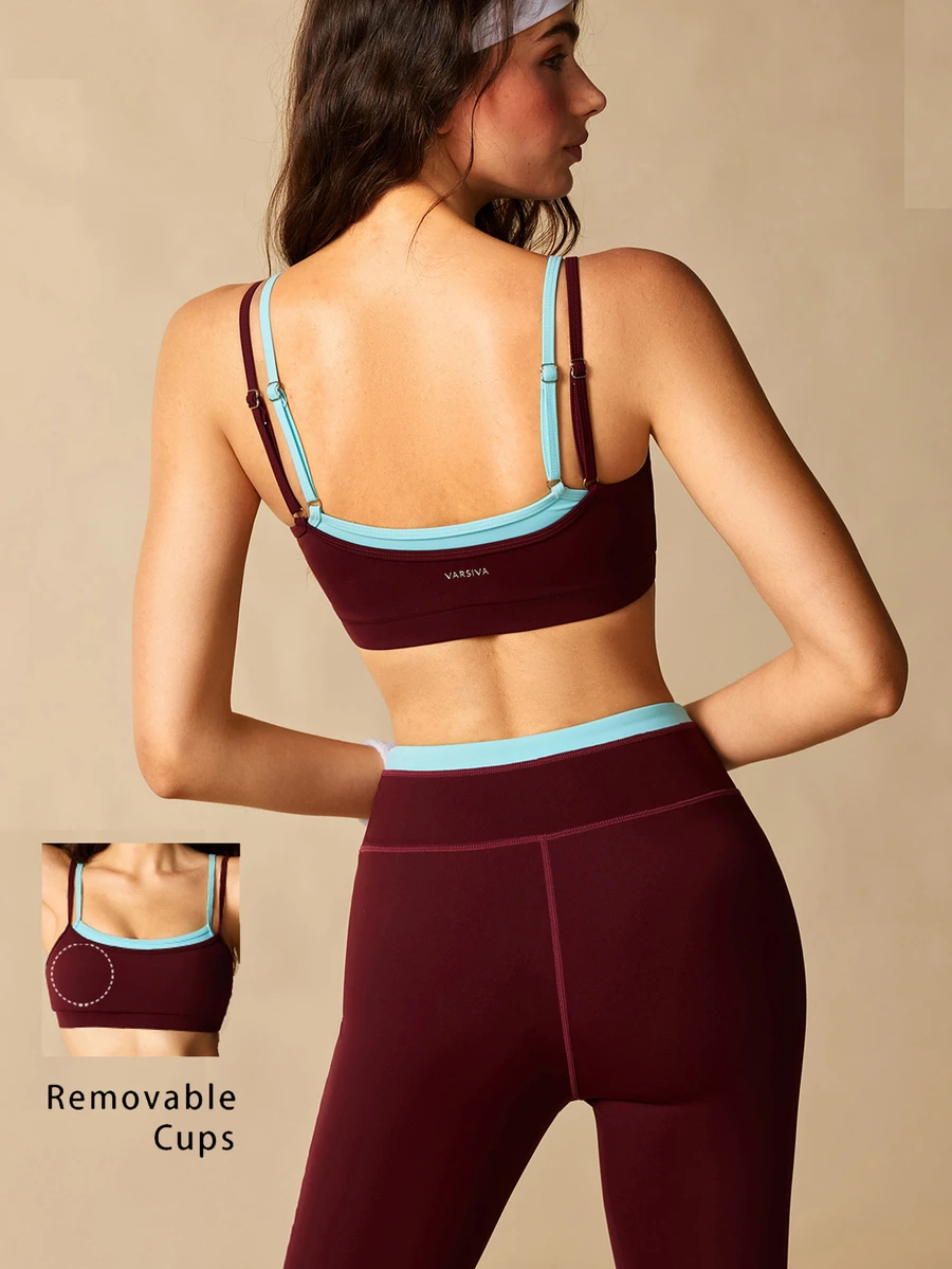 VARSIVA Women's Colorblock Camisole Top And Leggings Casual Athleisure Athletic Active Daily Sports Activewear Set Gym Workout Light Blue Autumn