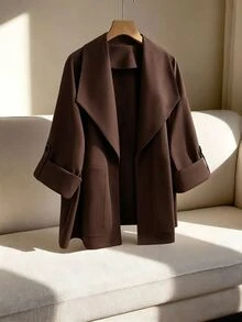 Selianne Women's Solid Color Casual Versatile Daily Travel Trench Coat Jacket - Coffee Brown - View 4