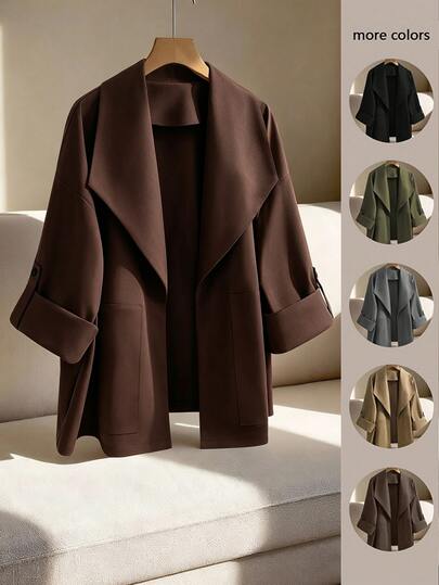 Selianne Women's Solid Color Casual Versatile Daily Travel Trench Coat Jacket