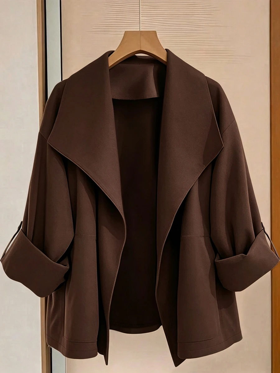 Selianne Women's Solid Color Casual Versatile Daily Travel Trench Coat Jacket - Coffee Brown - View 1