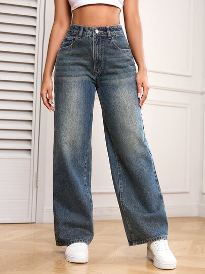 Rivivi Plus Size Women's Casual Versatile High Waist Straight Leg Denim Jeans With Pockets,Fall/WinterNew Year Jeans