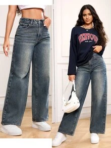 Rivivi Plus Size Women's Casual Versatile High Waist Straight Leg Denim Jeans With Pockets,Fall/WinterNew Year Jeans - Dusty Blue - View 5
