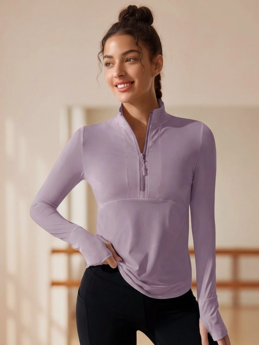 Eassivo Eassivo Women's Solid Color Zipper Casual Long Sleeve Sports Sweatshirt Fall Sweatshirts - Purple - View 1