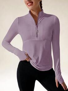 Eassivo Eassivo Women's Solid Color Zipper Casual Long Sleeve Sports Sweatshirt Fall Sweatshirts - Purple - View 2