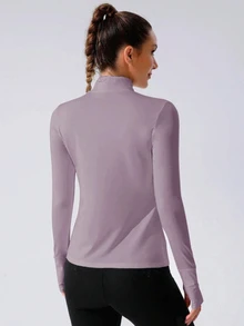 Eassivo Eassivo Women's Solid Color Zipper Casual Long Sleeve Sports Sweatshirt Fall Sweatshirts - Purple - View 3