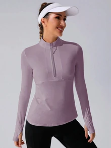 Eassivo Eassivo Women's Solid Color Zipper Casual Long Sleeve Sports Sweatshirt Fall Sweatshirts - Purple - View 4