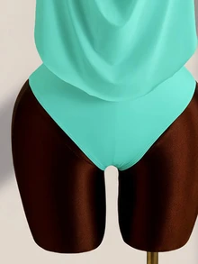 SHEIN Swim Summer Beach Draped Halter Tankini Black Swimsuit - Mint Green - View 6